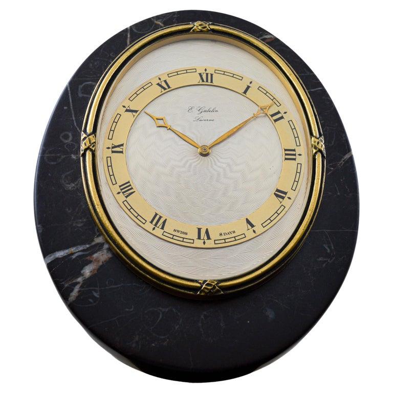 Gubelin Lucerne Art Deco Stone and Bronze Table Clock, circa 1930s For Sale 5