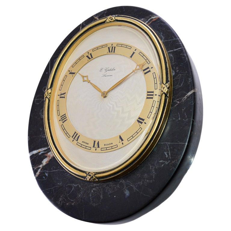 Swiss Gubelin Lucerne Art Deco Stone and Bronze Table Clock, circa 1930s For Sale