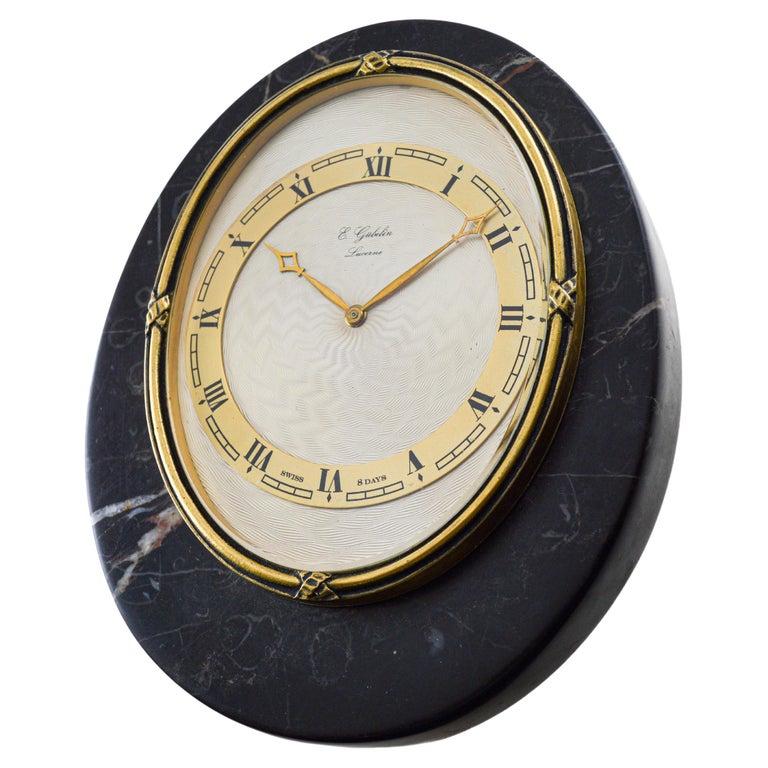 Mid-20th Century Gubelin Lucerne Art Deco Stone and Bronze Table Clock, circa 1930s For Sale
