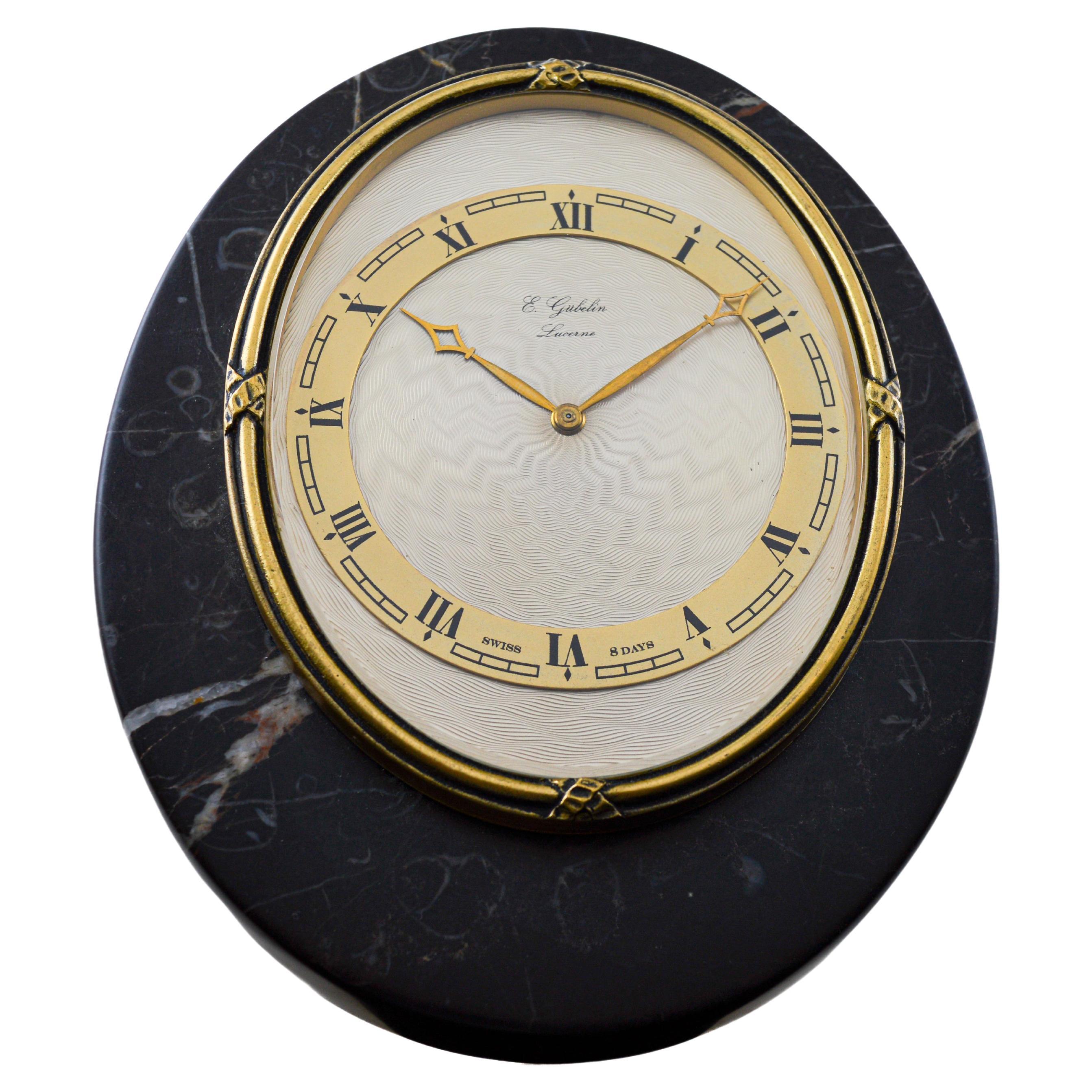 Gubelin Lucerne Art Deco Stone and Bronze Table Clock, circa 1930s For Sale 3