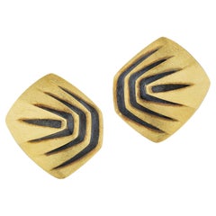 Gubelin Modernist Gold Black Five Sided Clip Earrings