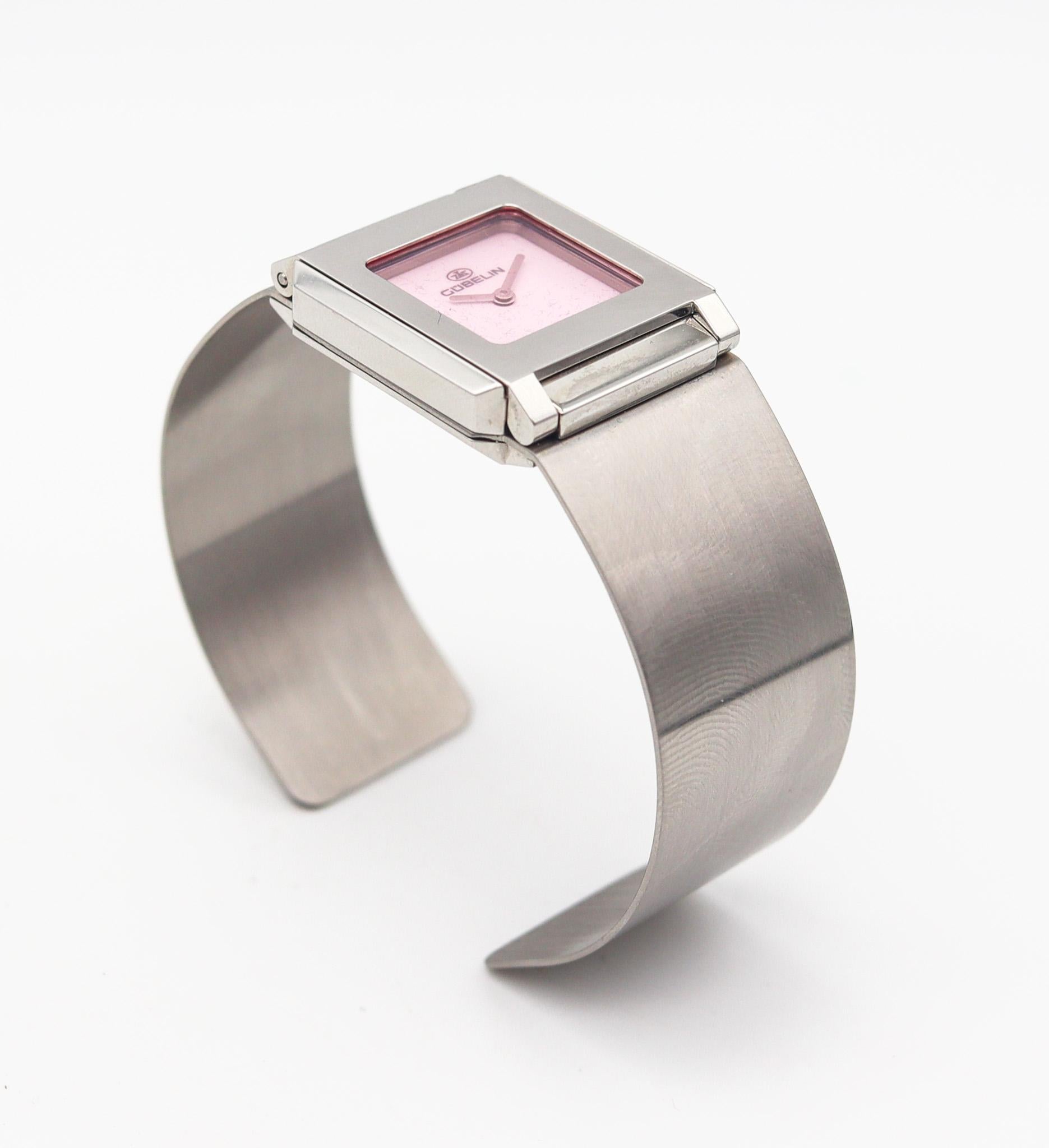 Gubelin Modernist Techno Cuff Bracelet Wrist Watch In Stainless Steel In Excellent Condition For Sale In Miami, FL