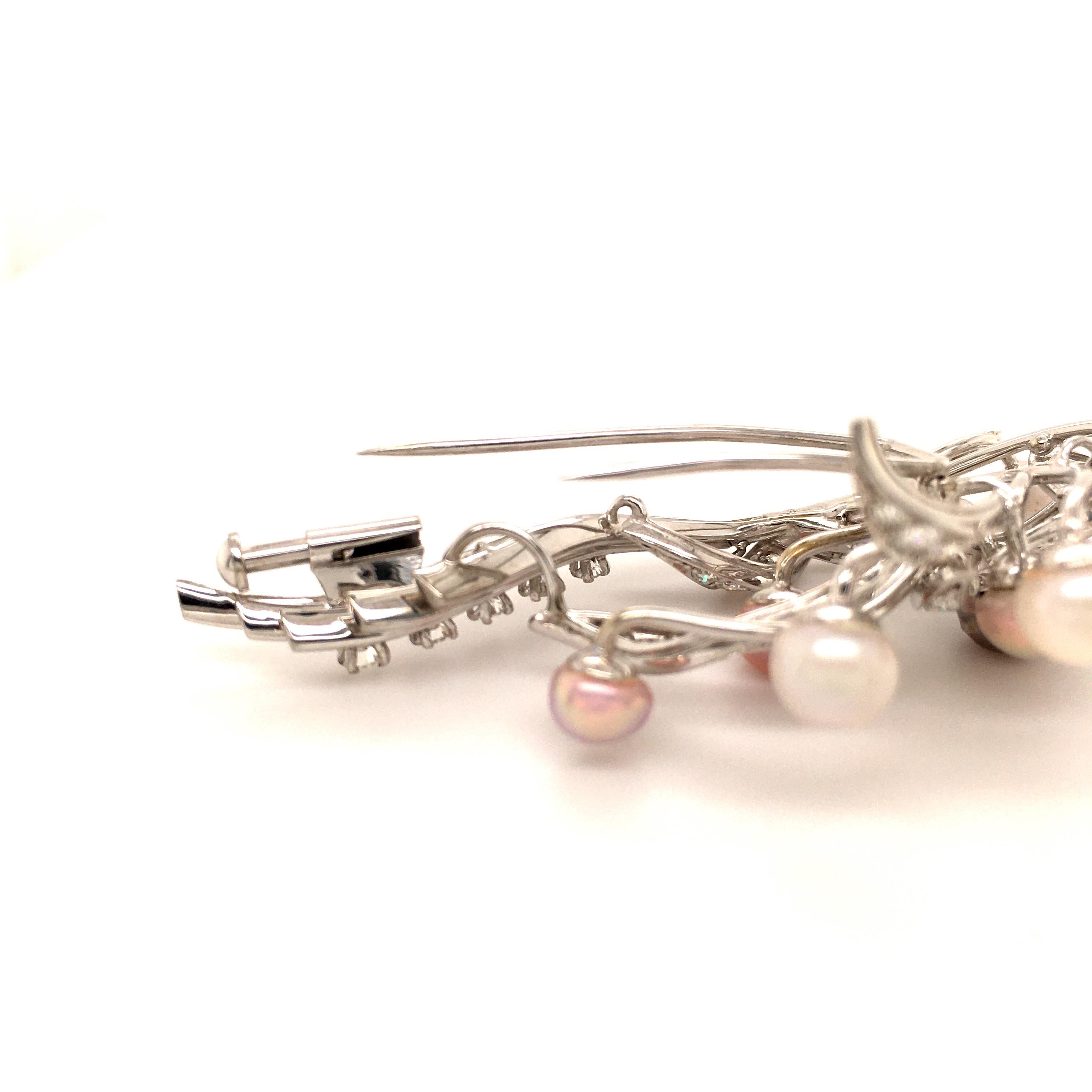Gubelin Natural Pearls and Diamonds Brooch in 18 Karat White Gold 2