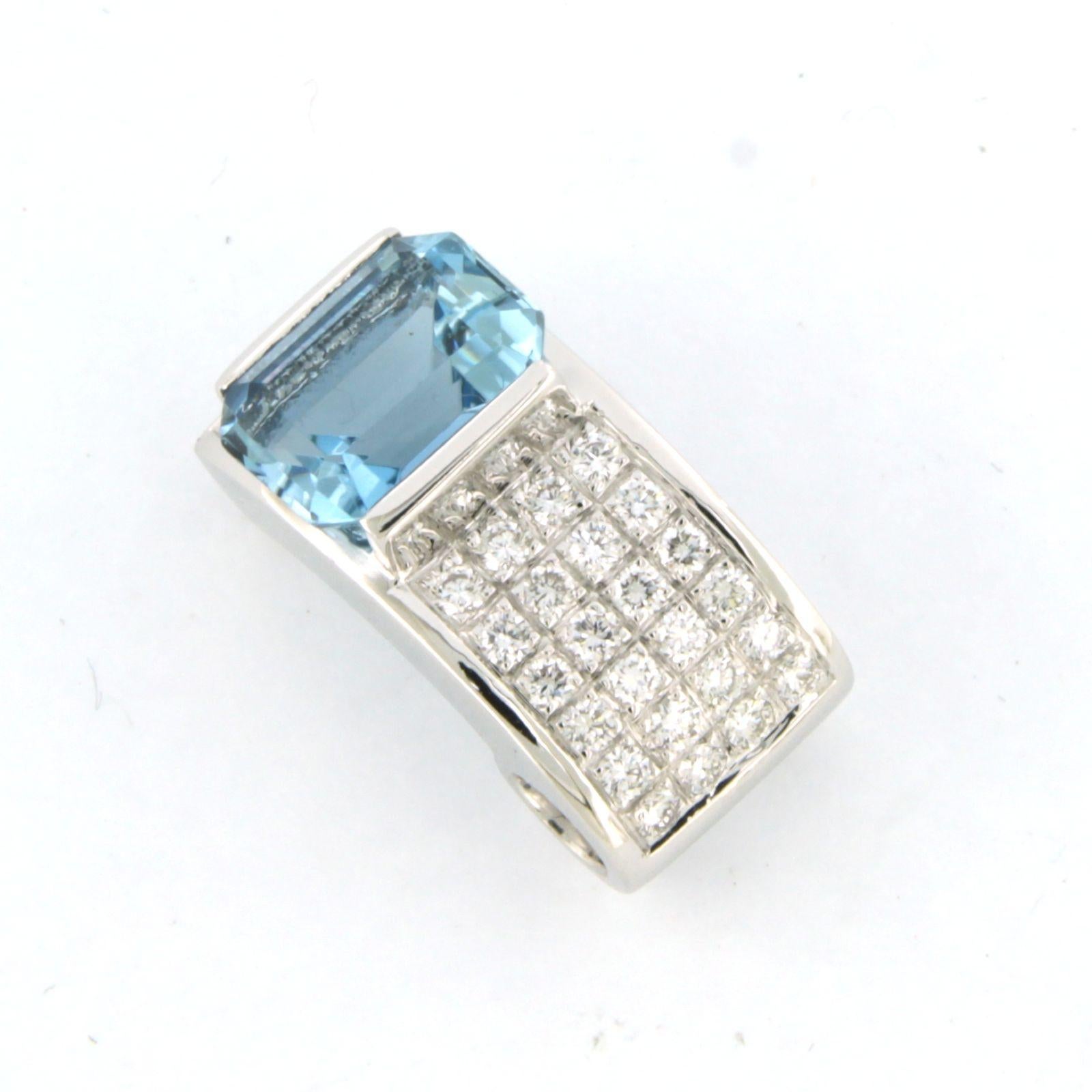 Brilliant Cut GUBELIN - Pendant set with blue topaz and diamonds 18k white gold For Sale