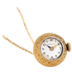 Gubelin Pendentif Montre Vintage Or 18k Gravé Design Orbe Rond Collier Bijoux