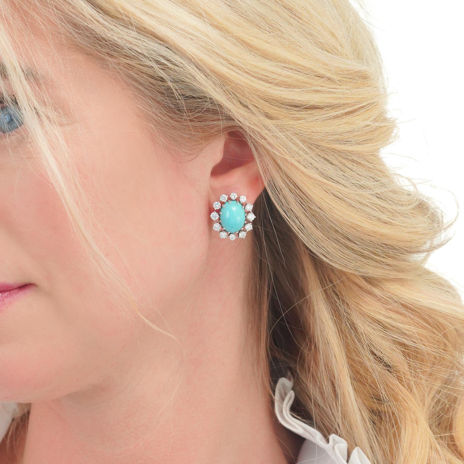 Gubelin Persian Turquoise & Diamond Earrings In Excellent Condition In Litchfield, CT