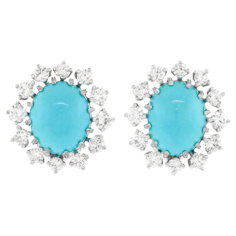 Gubelin Persian Turquoise & Diamond Earrings For Sale
