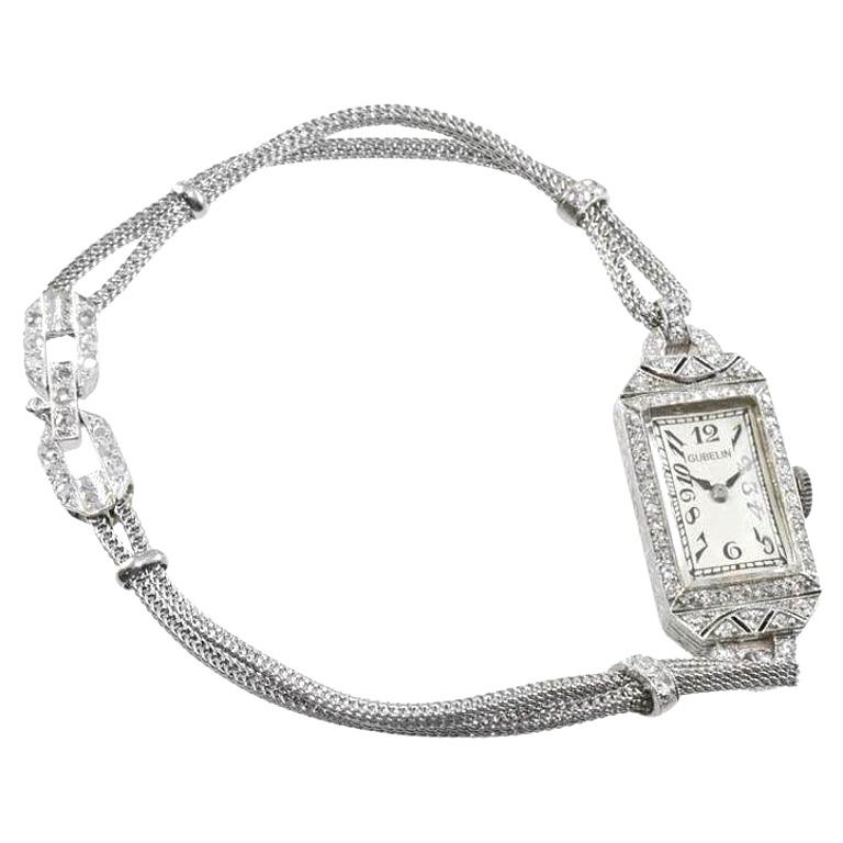 Gubelin Platinum and Diamond Art Deco Manual Winding Dress Watch, circa 1930s For Sale 5