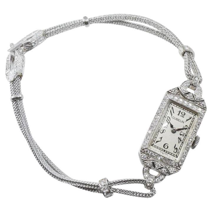 Gubelin Platinum and Diamond Art Deco Manual Winding Dress Watch, circa 1930s For Sale 6