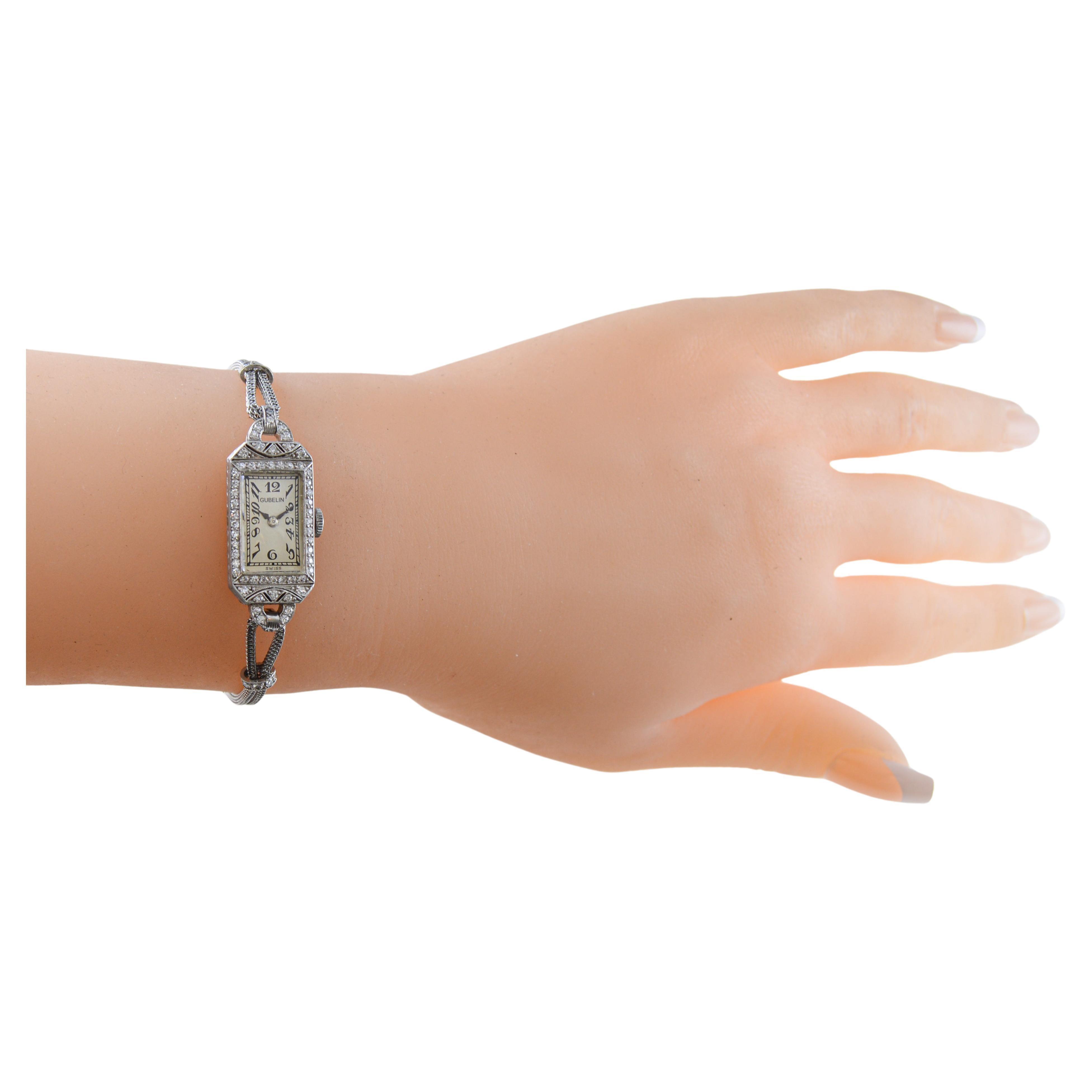 Gubelin Platinum and Diamond Art Deco Manual Winding Dress Watch, circa 1930s For Sale 14