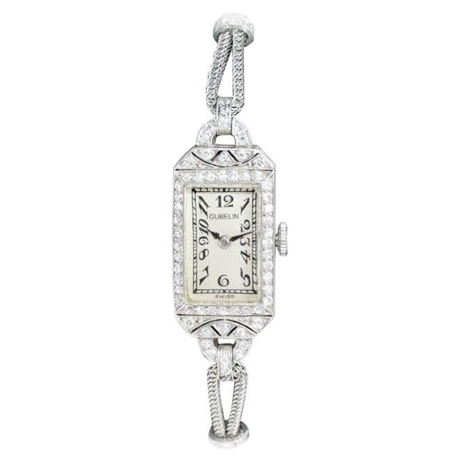 Gubelin Platinum and Diamond Art Deco Manual Winding Dress Watch, circa 1930s For Sale