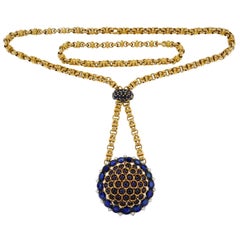 Gubelin Vintage Diamond Sapphire Gold Necklace with Watch Pendant Interchangeable