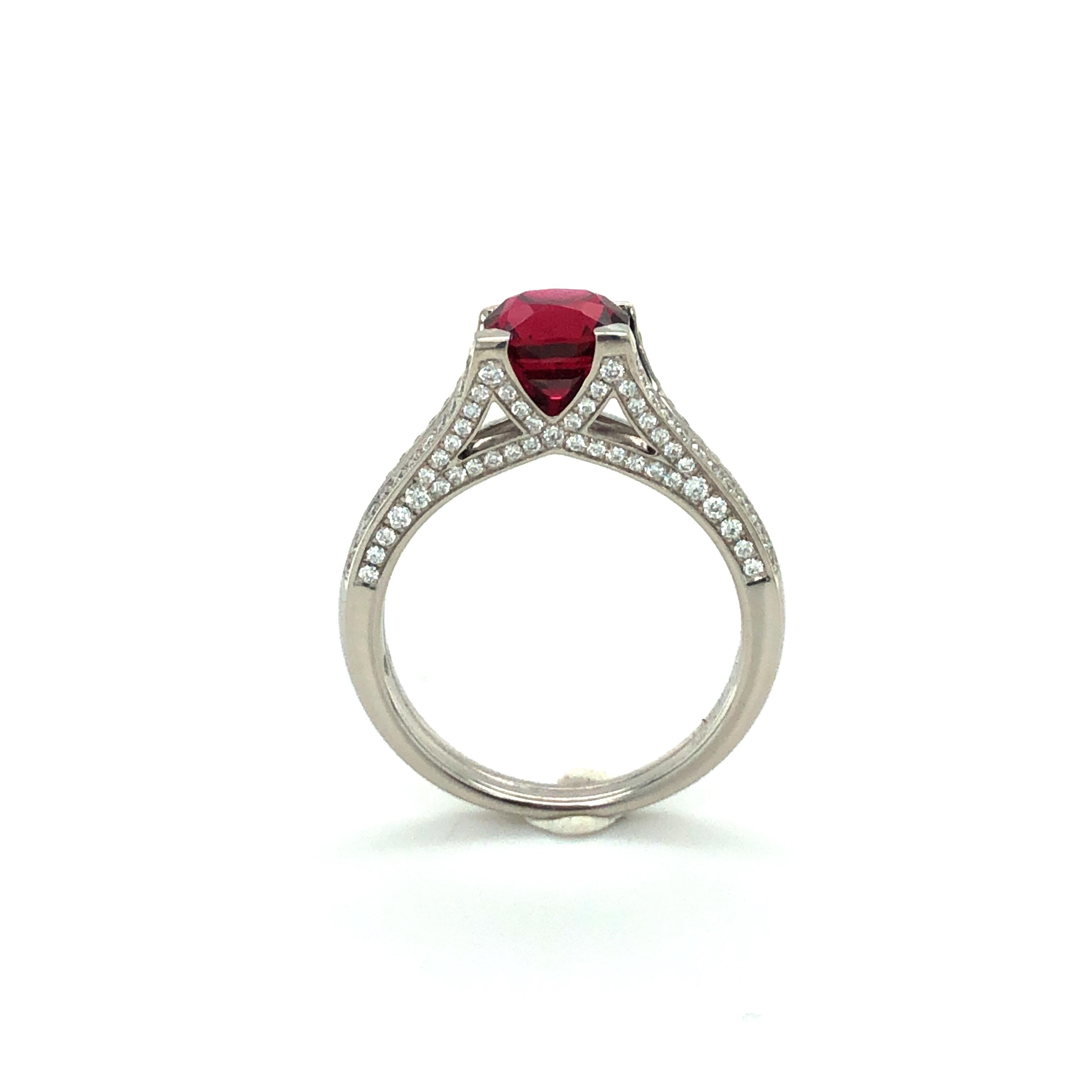 Gubelin Ring Set with Glowing Red Spinel and Diamonds in 18k White Gold 1