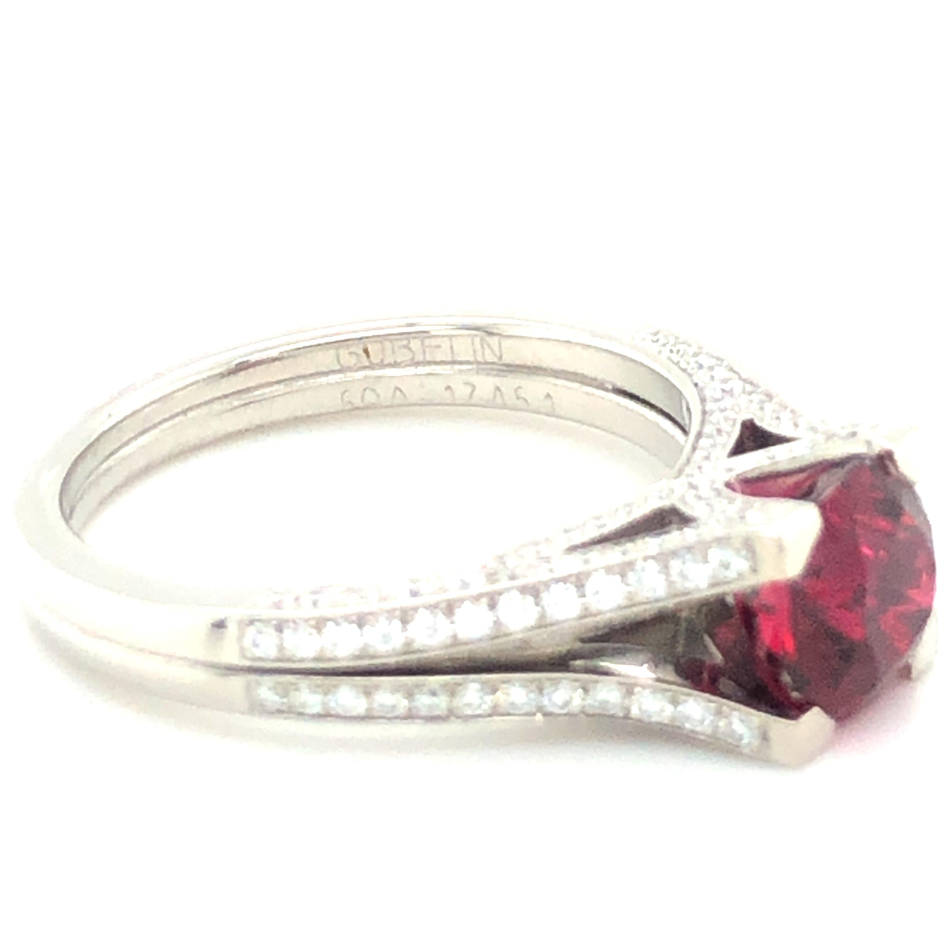 Gubelin Ring Set with Glowing Red Spinel and Diamonds in 18k White Gold 2