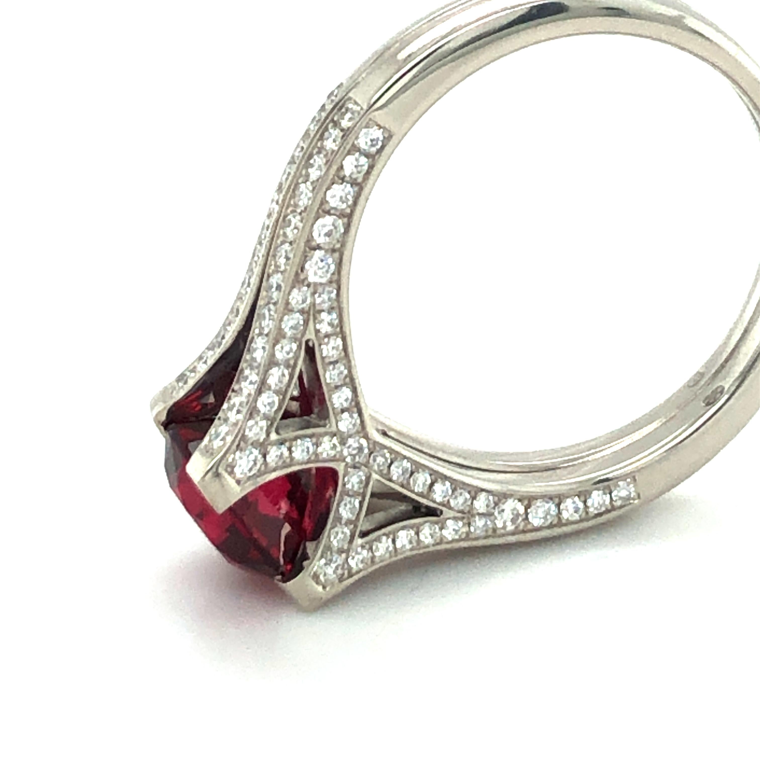 Gubelin Ring Set with Glowing Red Spinel and Diamonds in 18k White Gold 3