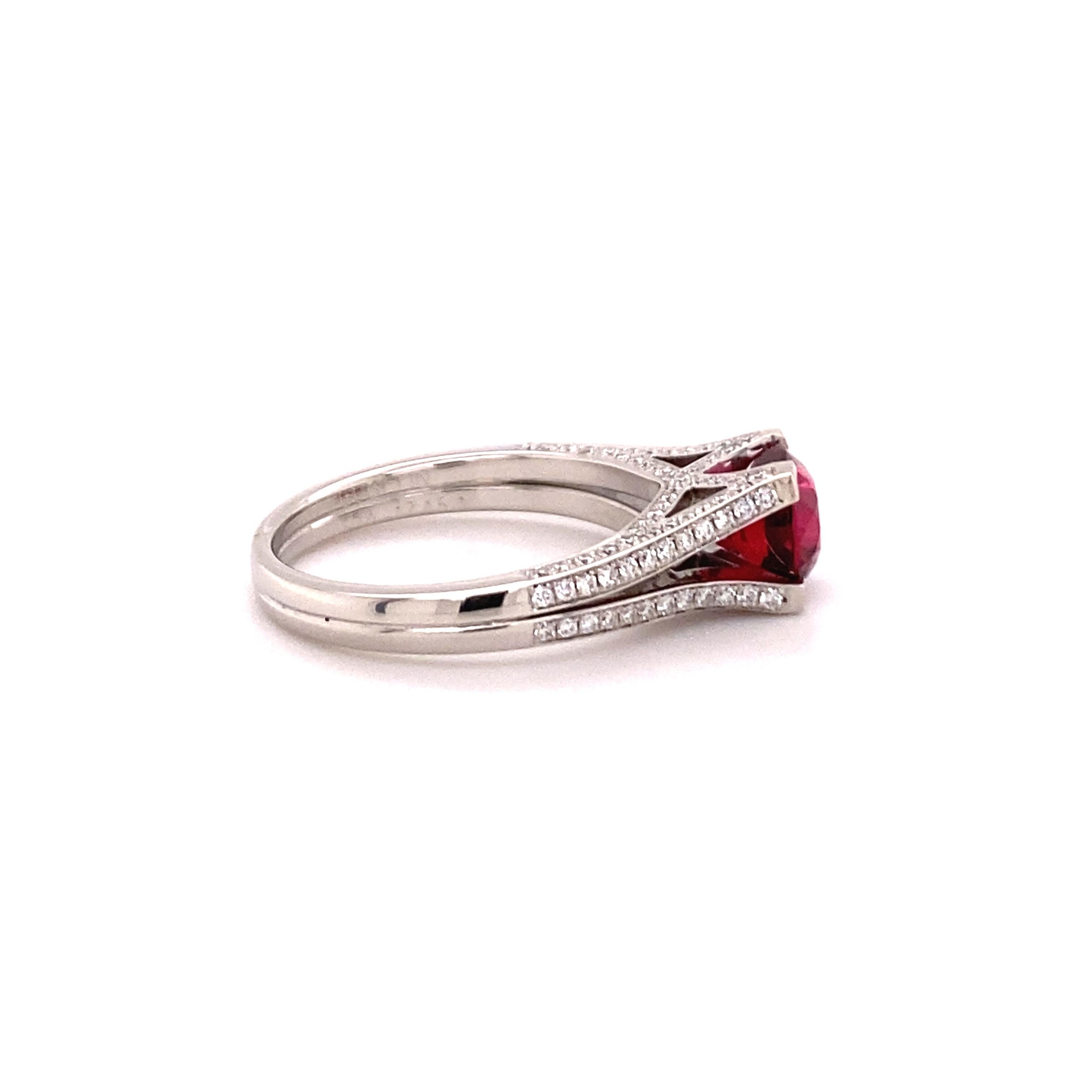 Modern Gubelin Ring Set with Glowing Red Spinel and Diamonds in 18k White Gold