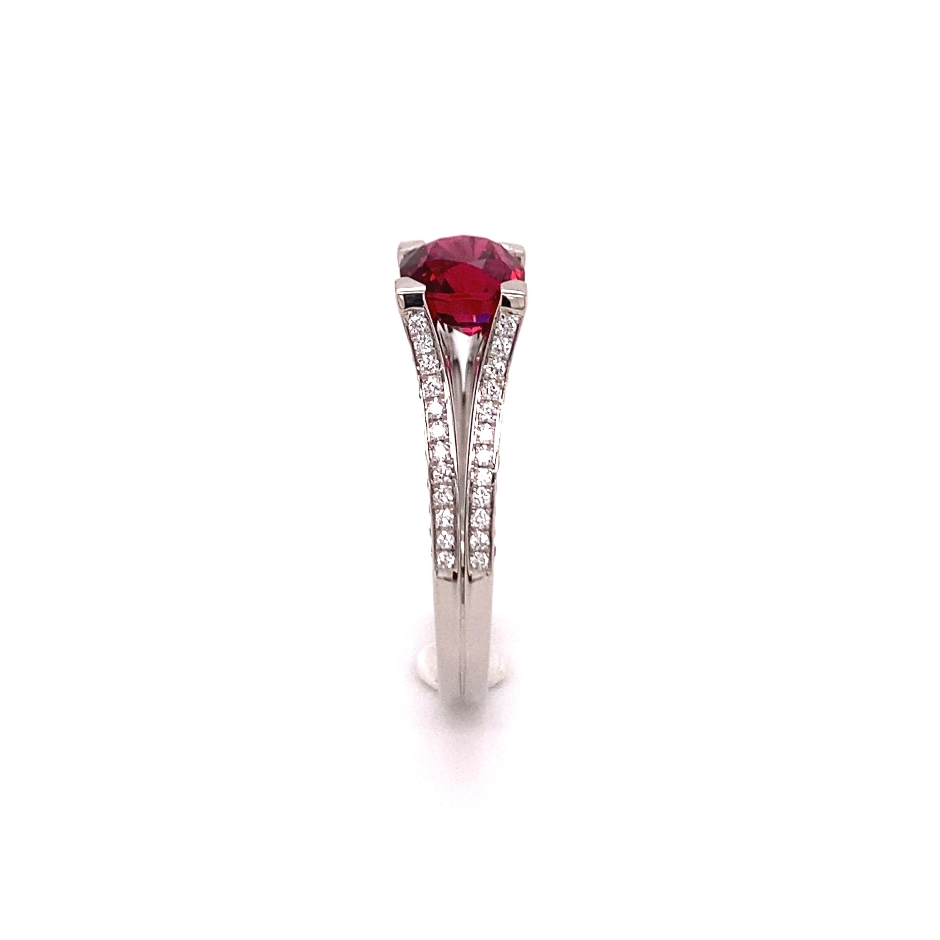 Men's Gubelin Ring Set with Glowing Red Spinel and Diamonds in 18k White Gold