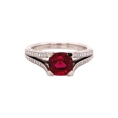 Gubelin Ring Set with Glowing Red Spinel and Diamonds in 18k White Gold