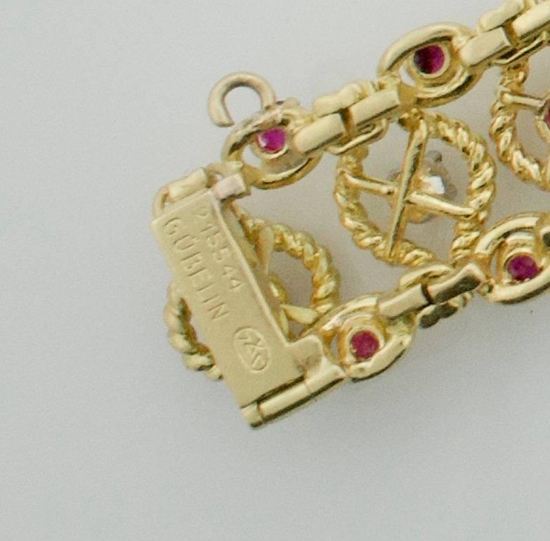 Round Cut Gubelin Ruby and Diamond Bracelet in 18 Karat Yellow Gold, circa 1950s