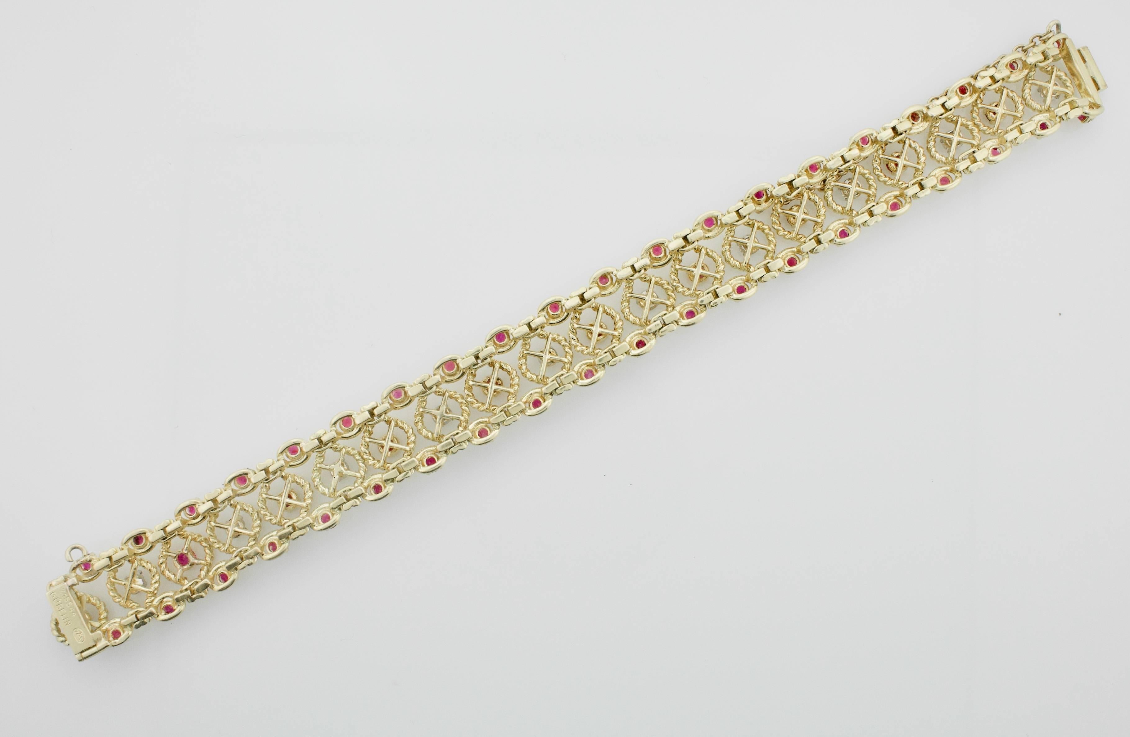 Gubelin Ruby and Diamond Bracelet in 18 Karat Yellow Gold, circa 1950s In Excellent Condition In Wailea, HI