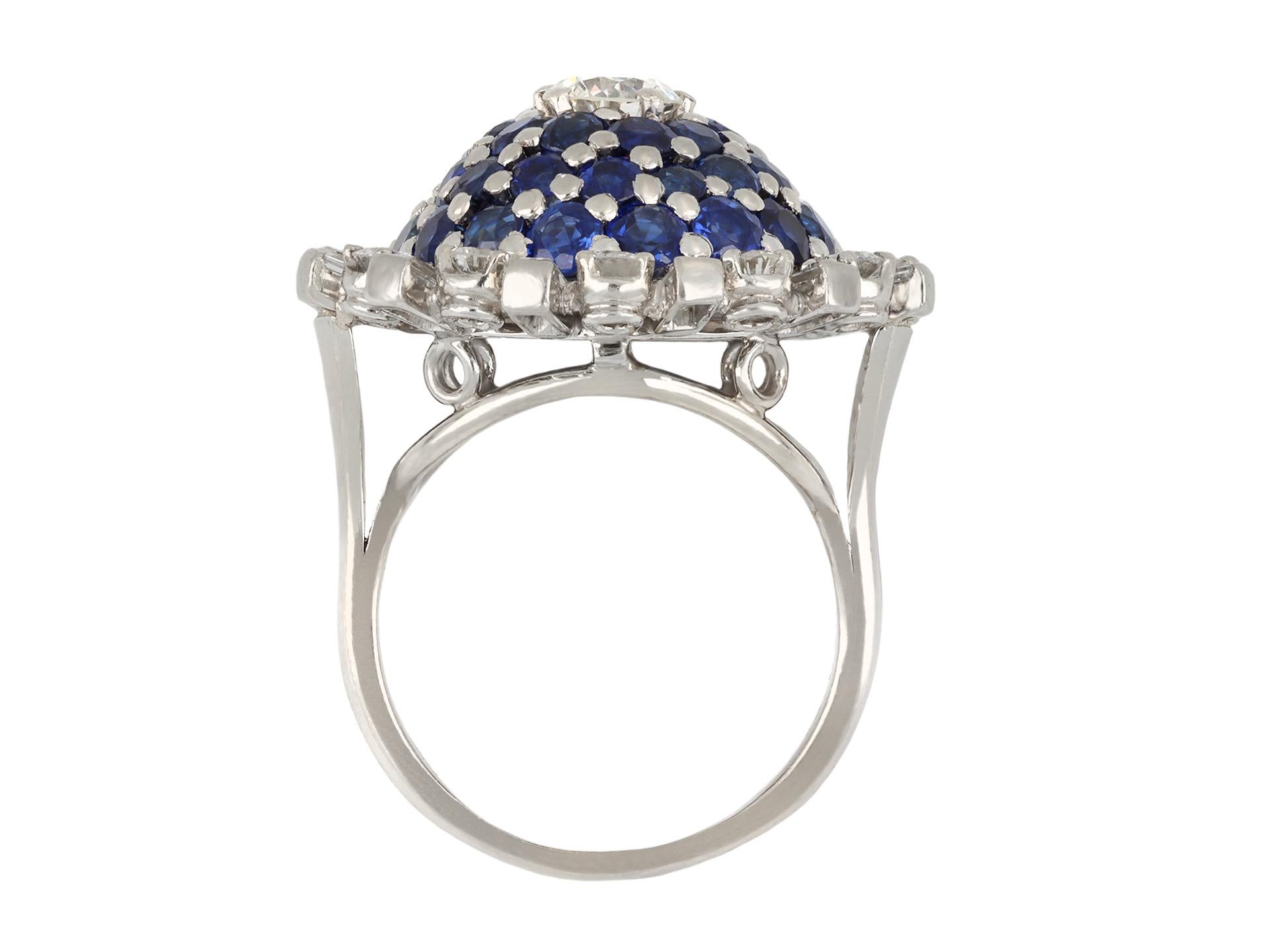 Women's or Men's Gubelin sapphire and diamond bombé cocktail ring, circa 1950. For Sale