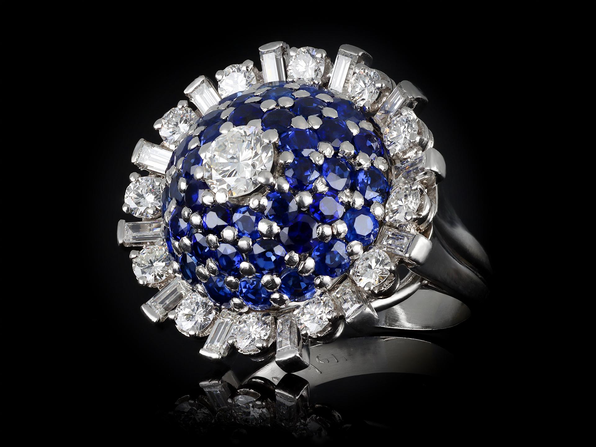 Gubelin sapphire and diamond bombé cocktail ring, circa 1950. For Sale 3