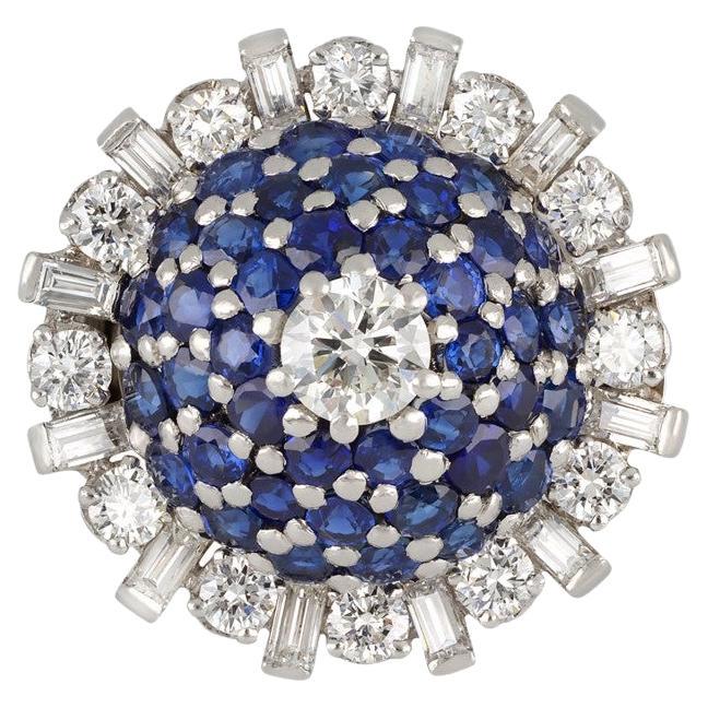 Gubelin sapphire and diamond bombé cocktail ring, circa 1950. For Sale