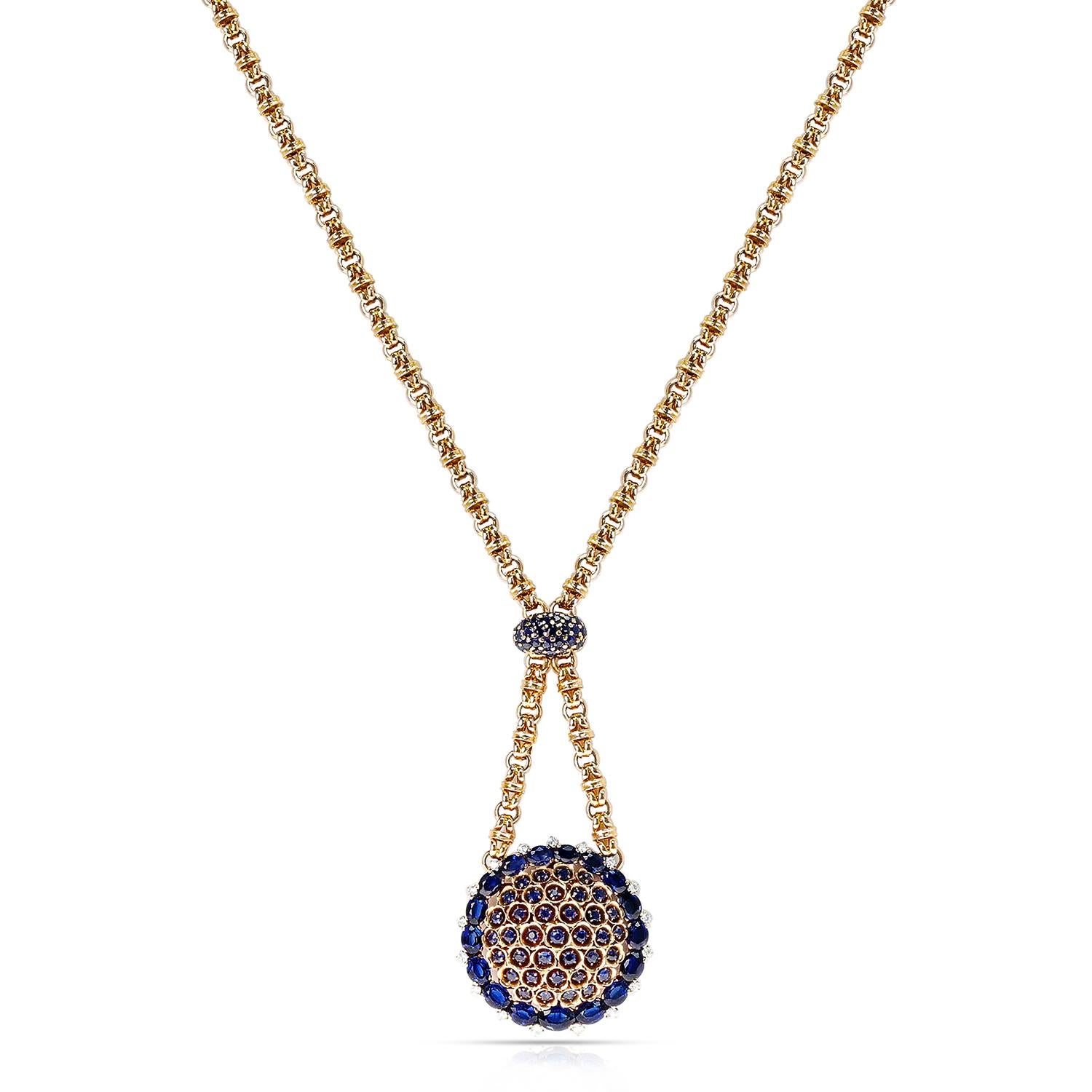 Oval Cut Gubelin Sapphire and Diamond Watch Pendant For Sale