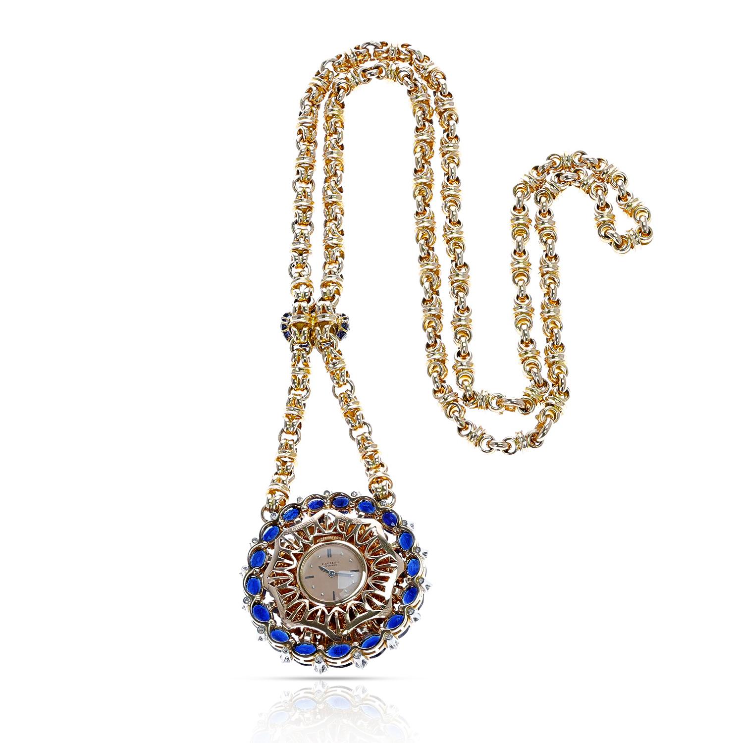 Gubelin Sapphire and Diamond Watch Pendant For Sale 1