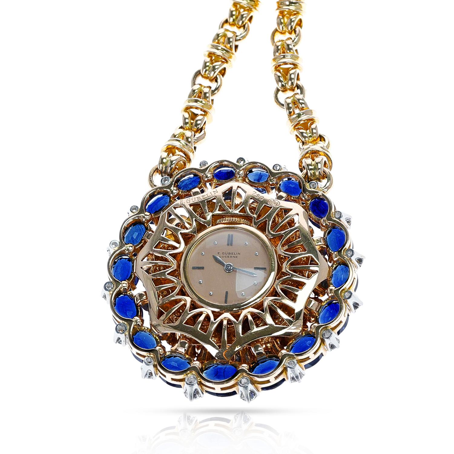 Gubelin Sapphire and Diamond Watch Pendant For Sale 2