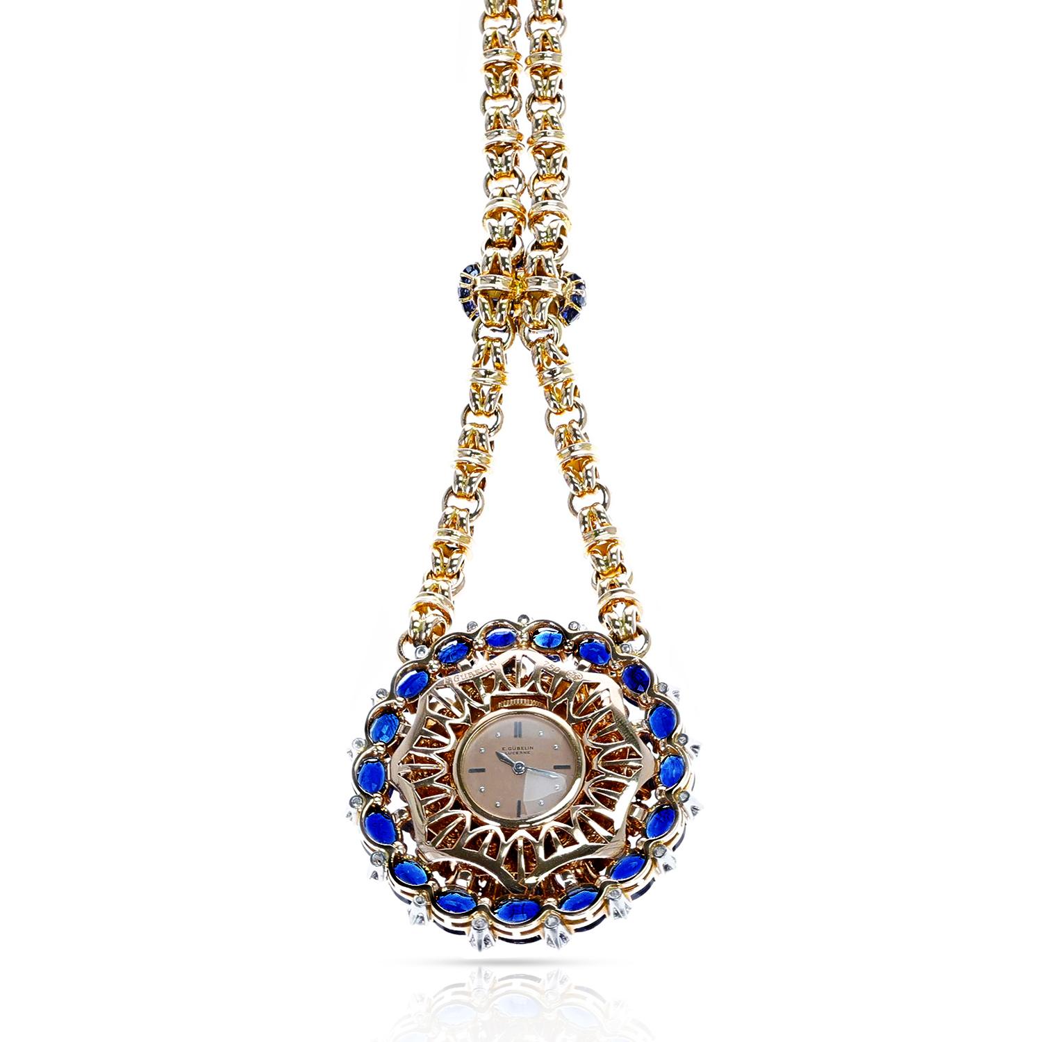 Gubelin Sapphire and Diamond Watch Pendant For Sale 3