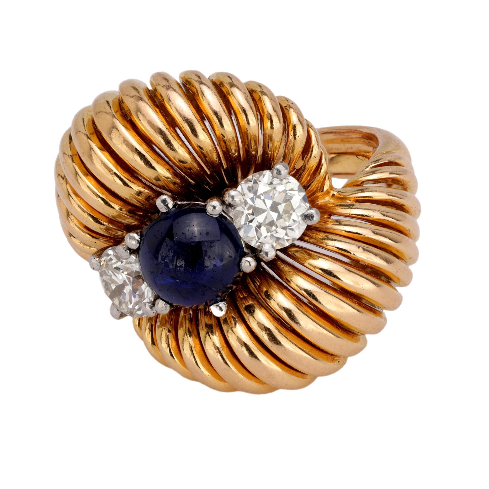 Modern Gubelin sapphire diamond 18k yellow gold cocktail ring For Sale