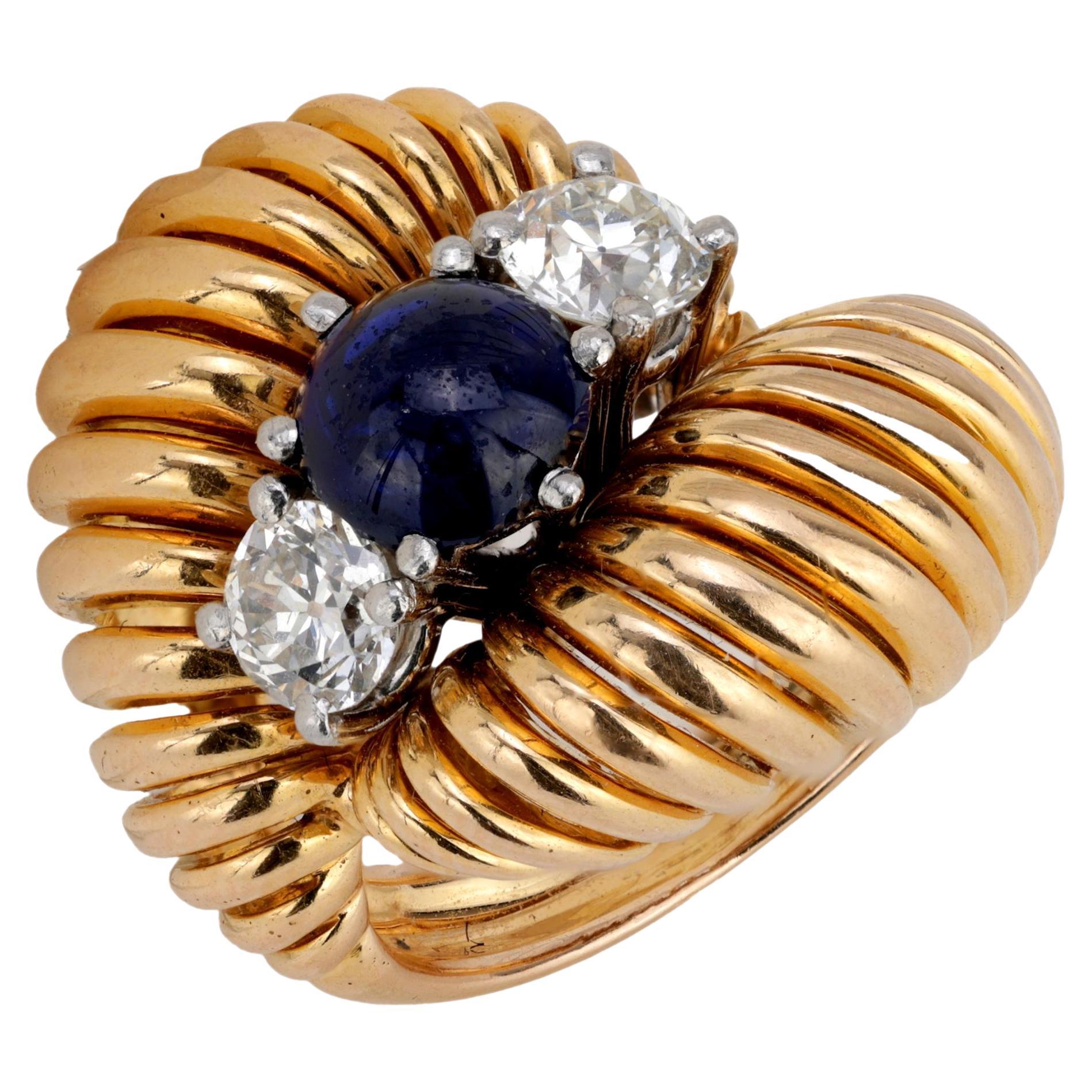 Anillo de cóctel Gubelin zafiro diamante oro amarillo 18k