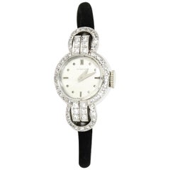 Gubelin Small Platinum and Diamond Wrist Watch on Black Cord