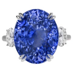 GUBELIN SSEF Anillo de zafiro ovalado azul de Ceilán de 24,147 quilates con diamante ovalado