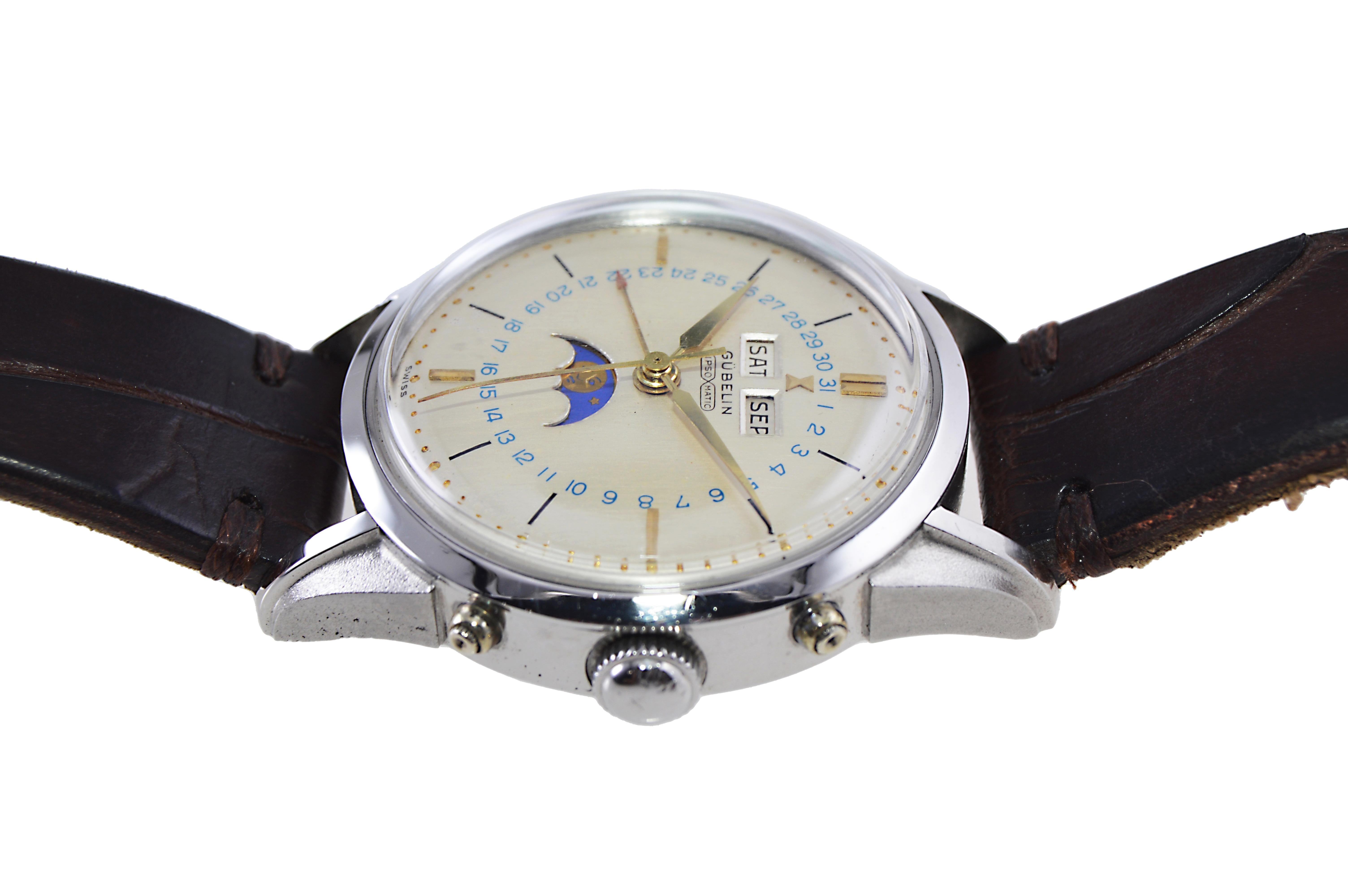 Gubelin Stainless Steel Automatic Triple Date Moon Phase Calendar Watch 3