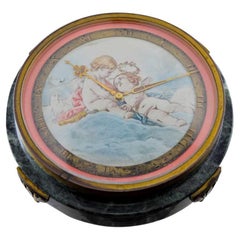 Orologio da tavolo Art Deco in pietra e metallo di Gubelin con quadrante cherubico Hand Made 1930