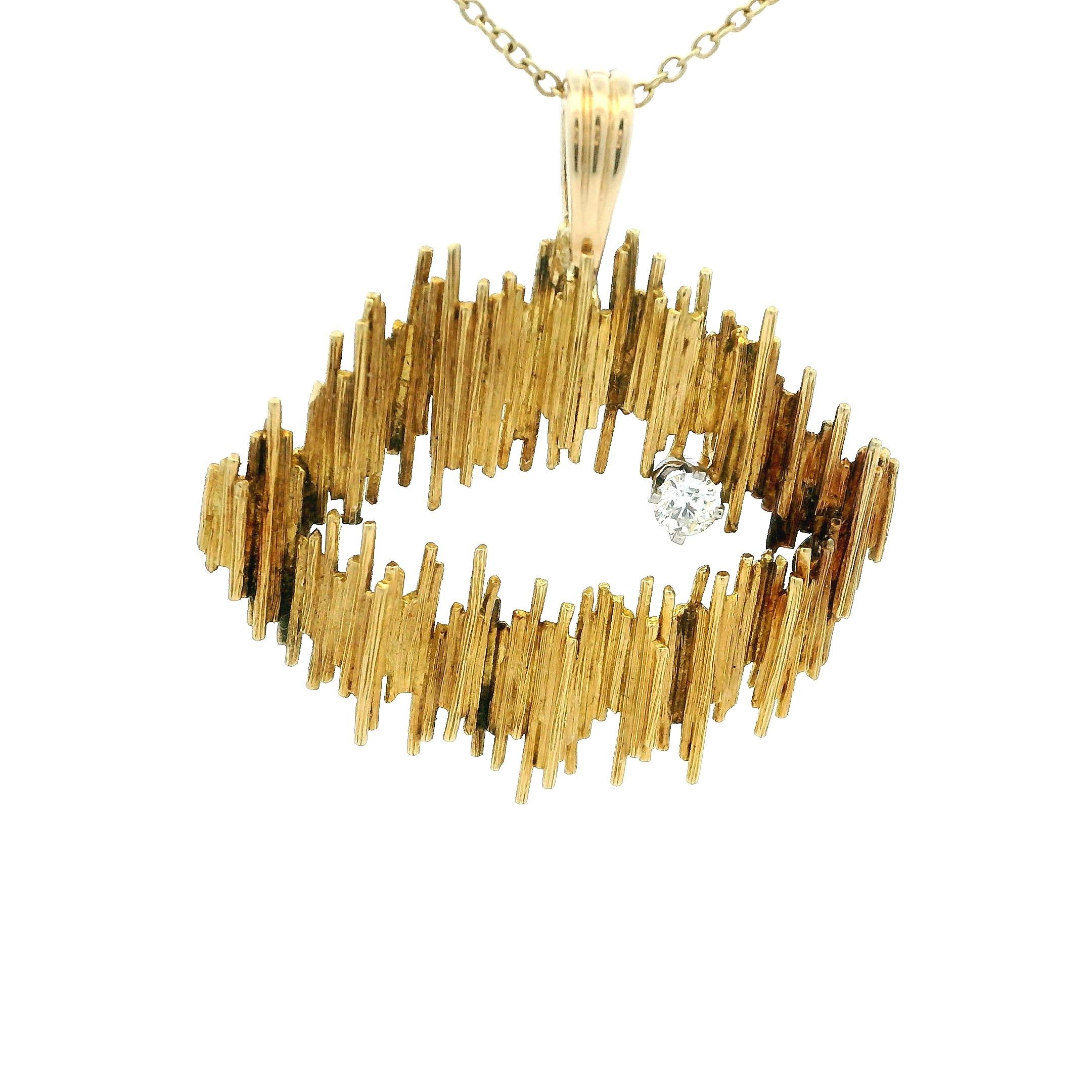 Gübelin Swiss 18K Gold Texturierter Modernistischer Anhänger mit Diamant, 1970er Jahre im Angebot 4
