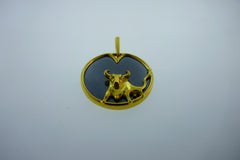 Gubelin Swiss 18k Yellow Gold and Hematite Taurus Zodiad Pendant Vintage & Rare