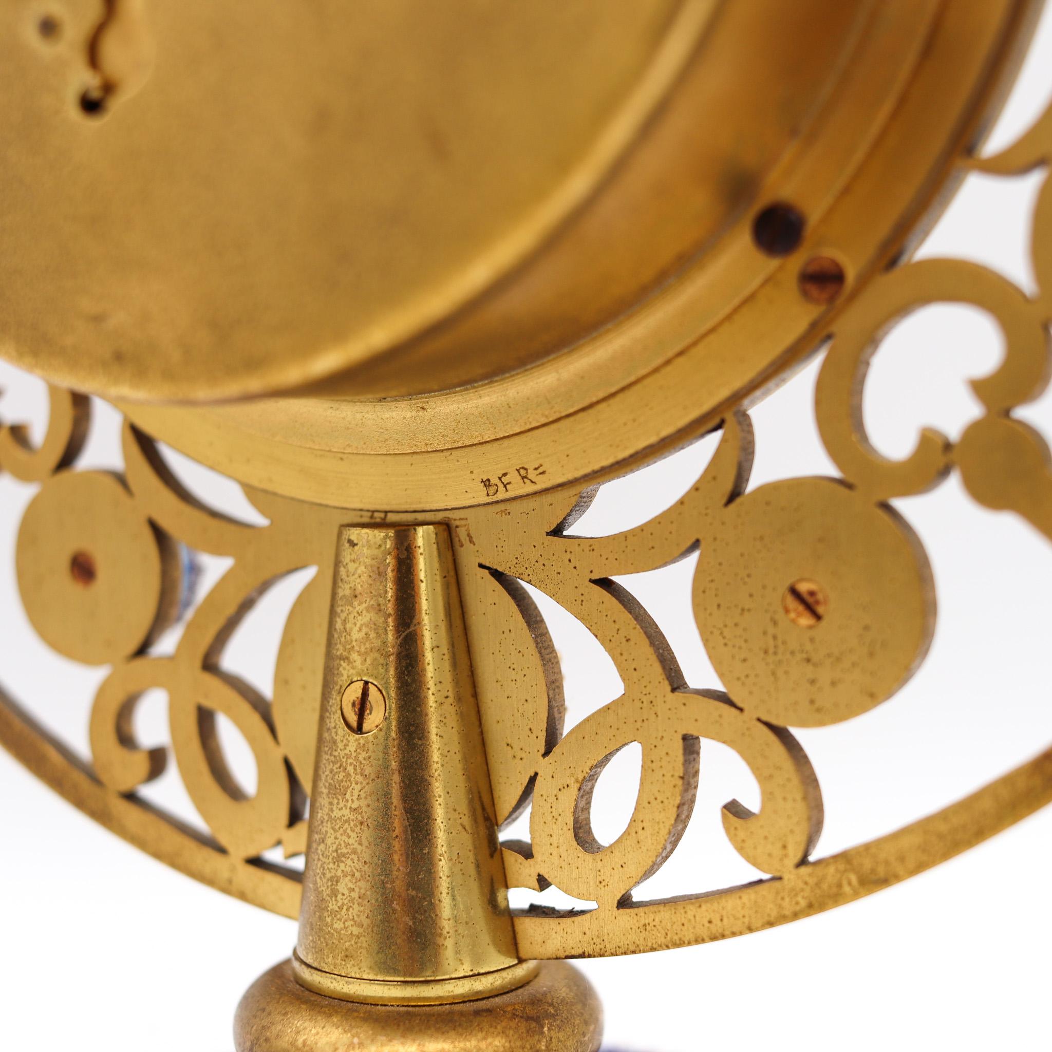 Art Glass Gubelin Swiss 1960 Retro Modernist 8 Days Desk Clock in Gilded Bronze and Enamel For Sale