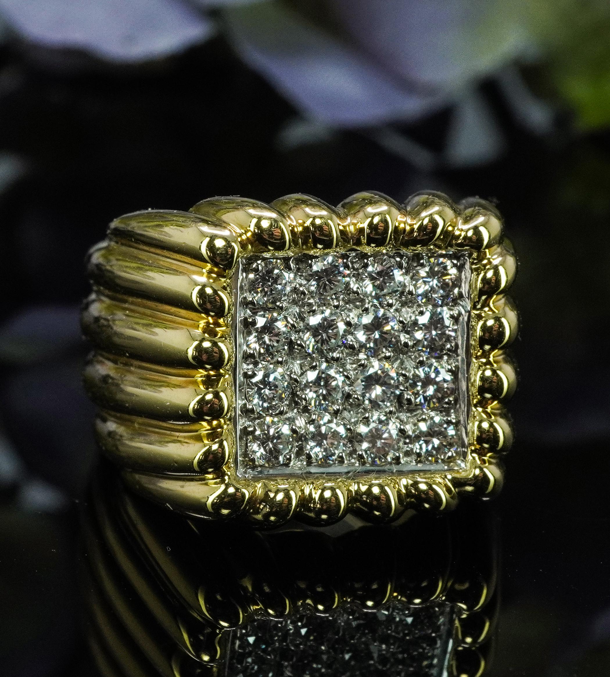  Gubelin Swiss Diamond 18K Gold Ring Vintage Designer signiert schwere Herren

Dies ist eine atemberaubende Vintage Estate Diamantring. Sie wird in der Schweiz hergestellt und der Designer ist Gubelin. Der Ring ist aus luxuriösem 18-karätigem