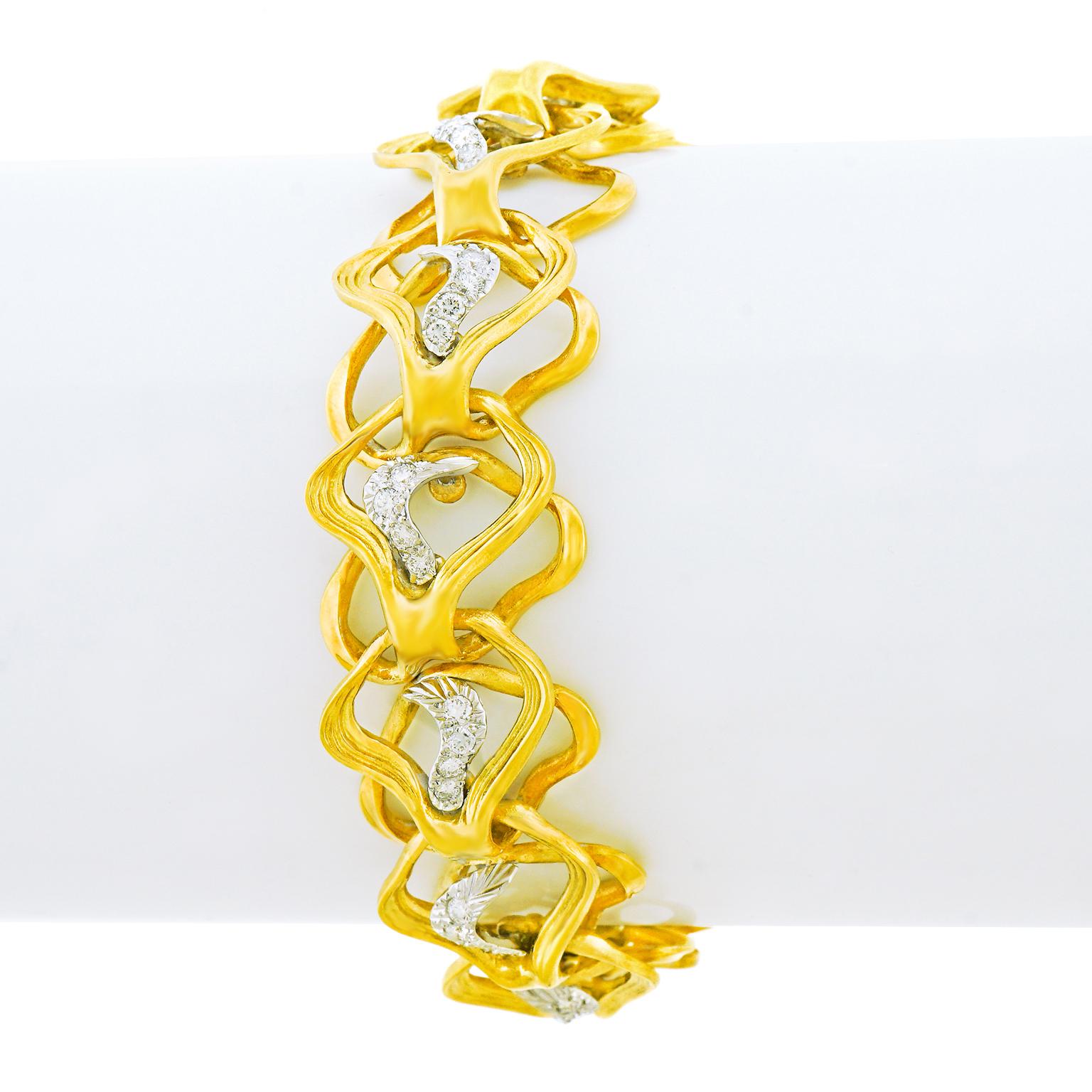Women's Gubelin, Swiss Modern Diamond-Set Gold Bracelet For Sale
