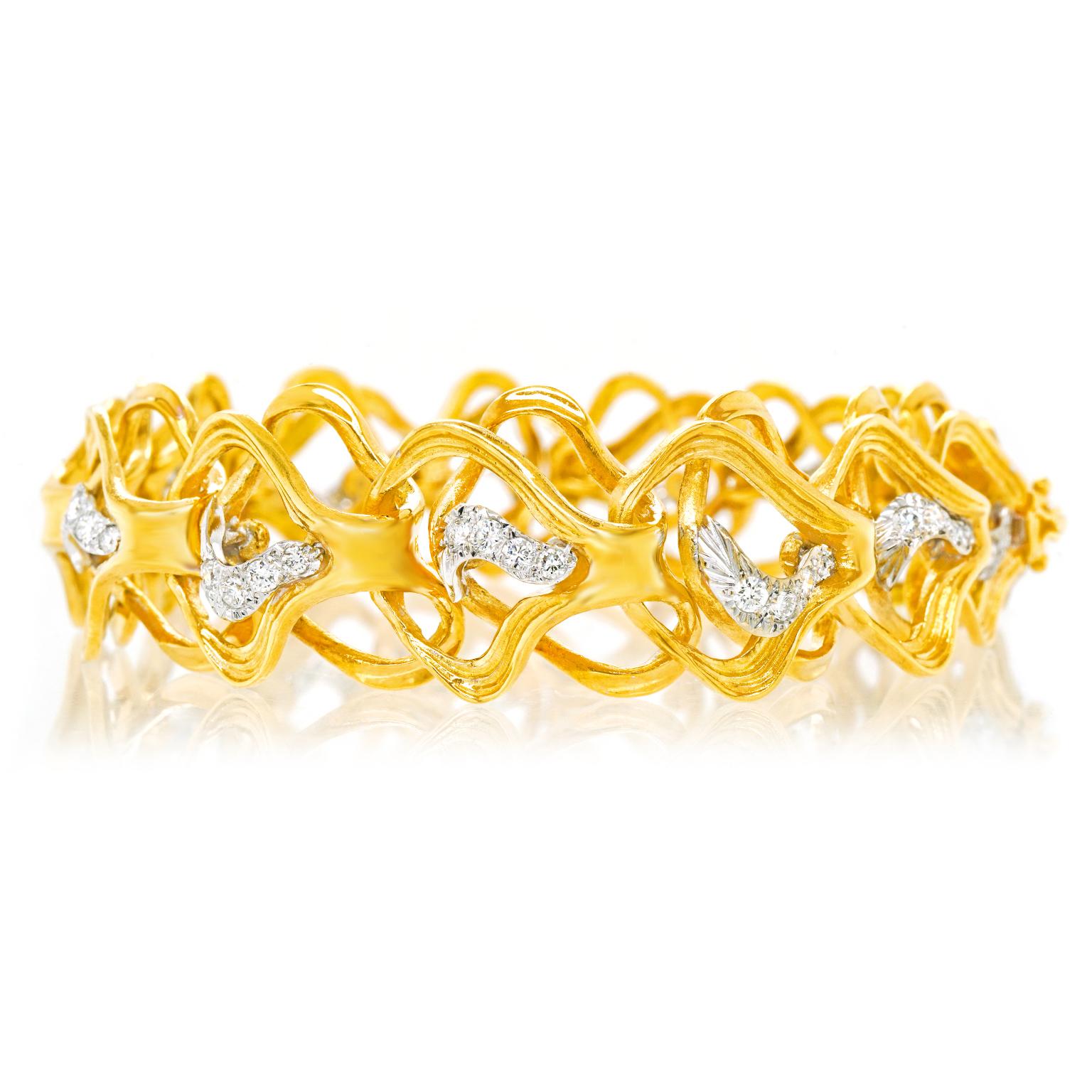 Gubelin Bracelet moderne suisse en or serti de diamants en vente 3