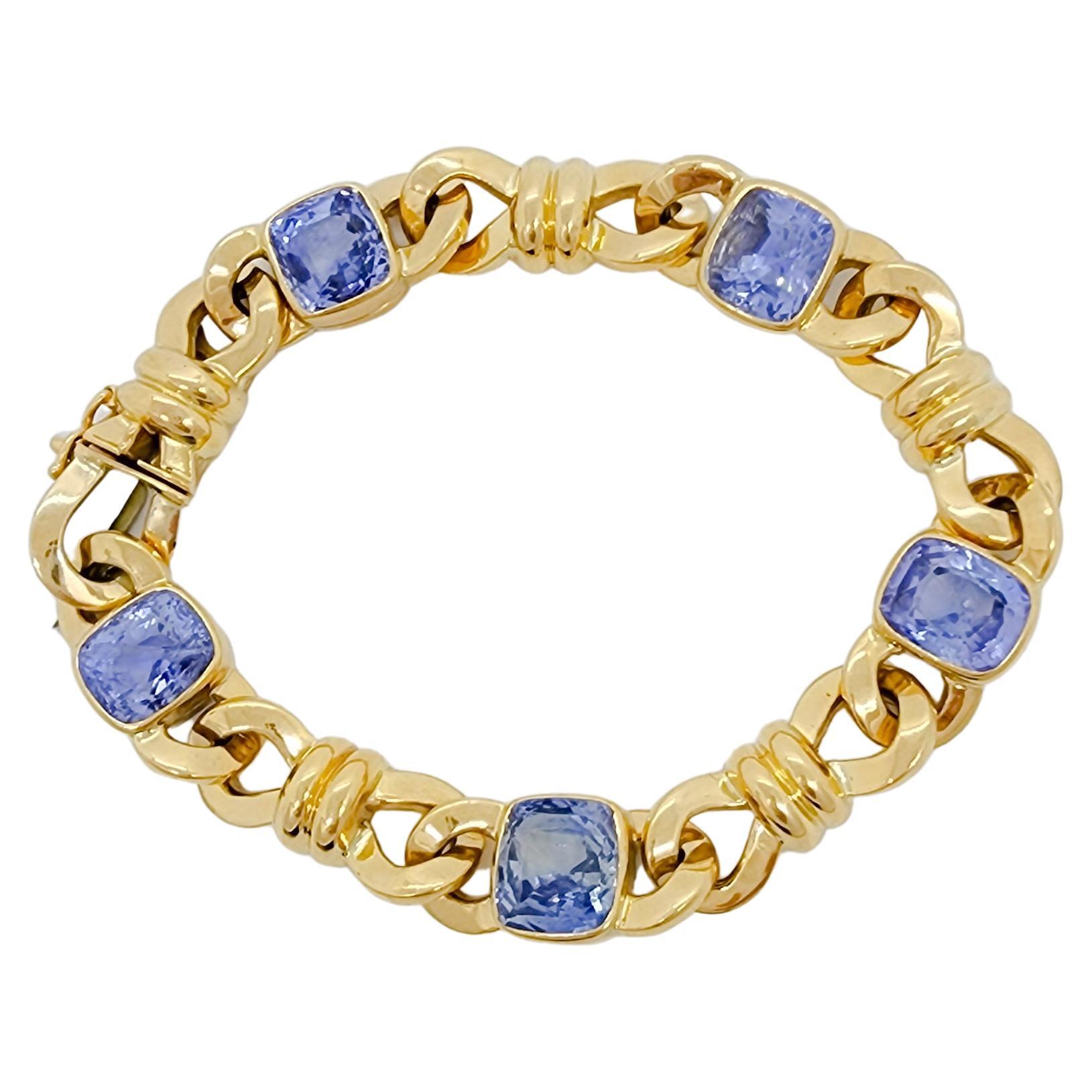 Gubelin Unheated Sri Lanka Blue Sapphire Cushion Bracelet in 18k Yellow Gold