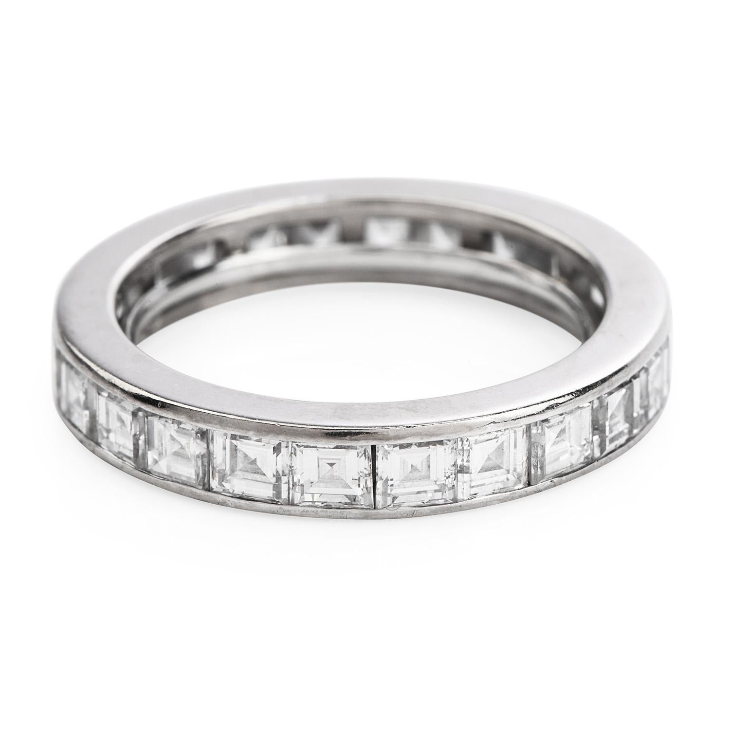 Art Deco Gubelin Vintage Square Diamond 18 Karat White Gold Eternity Band Ring