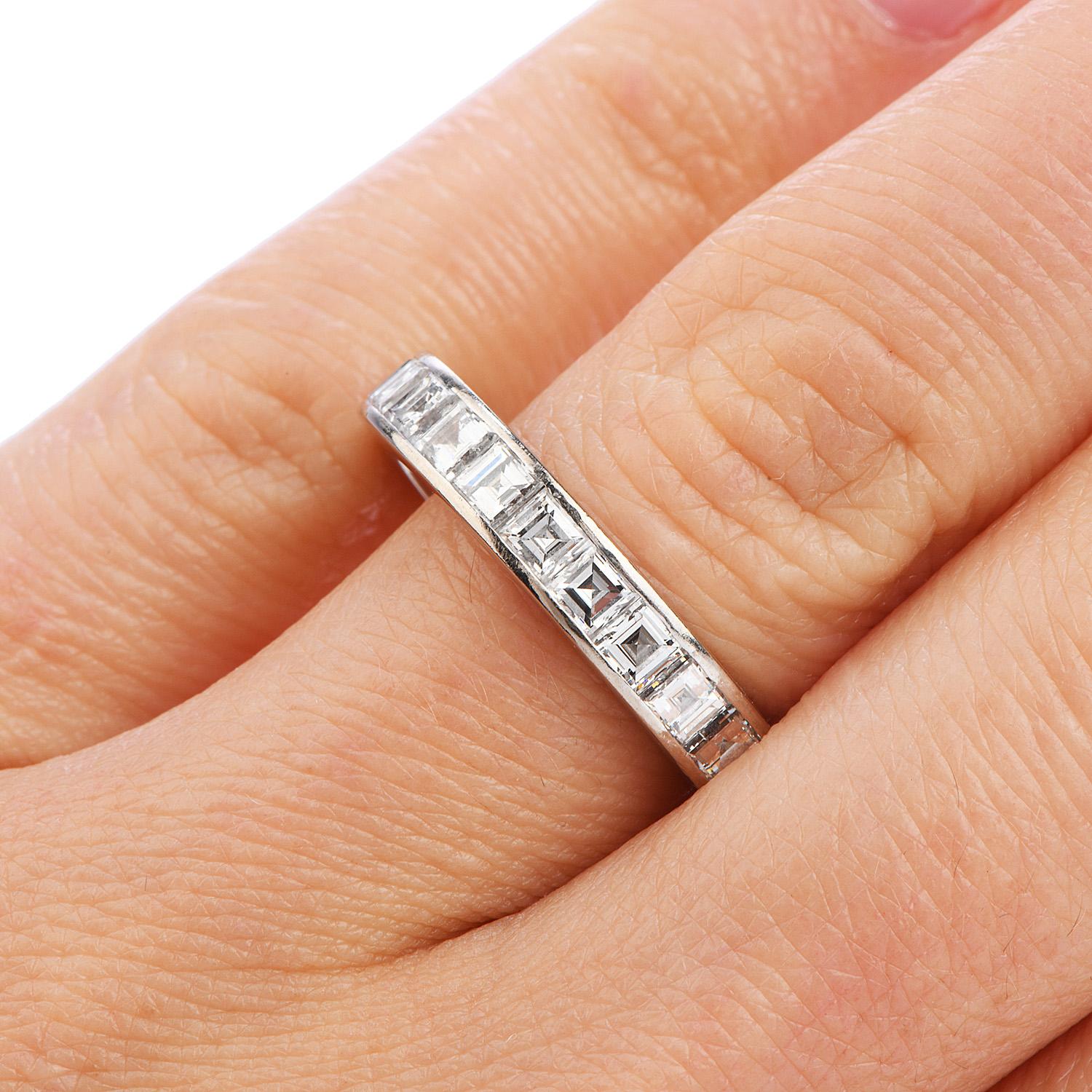 Gubelin Vintage Square Diamond 18 Karat White Gold Eternity Band Ring In Excellent Condition In Miami, FL