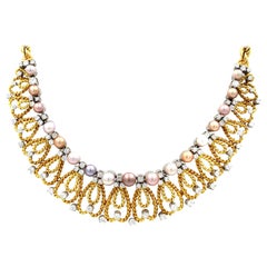 Gubelin Vintage 18 Karat Yellow Gold Pearls and Diamonds Necklace 2.50 Carat
