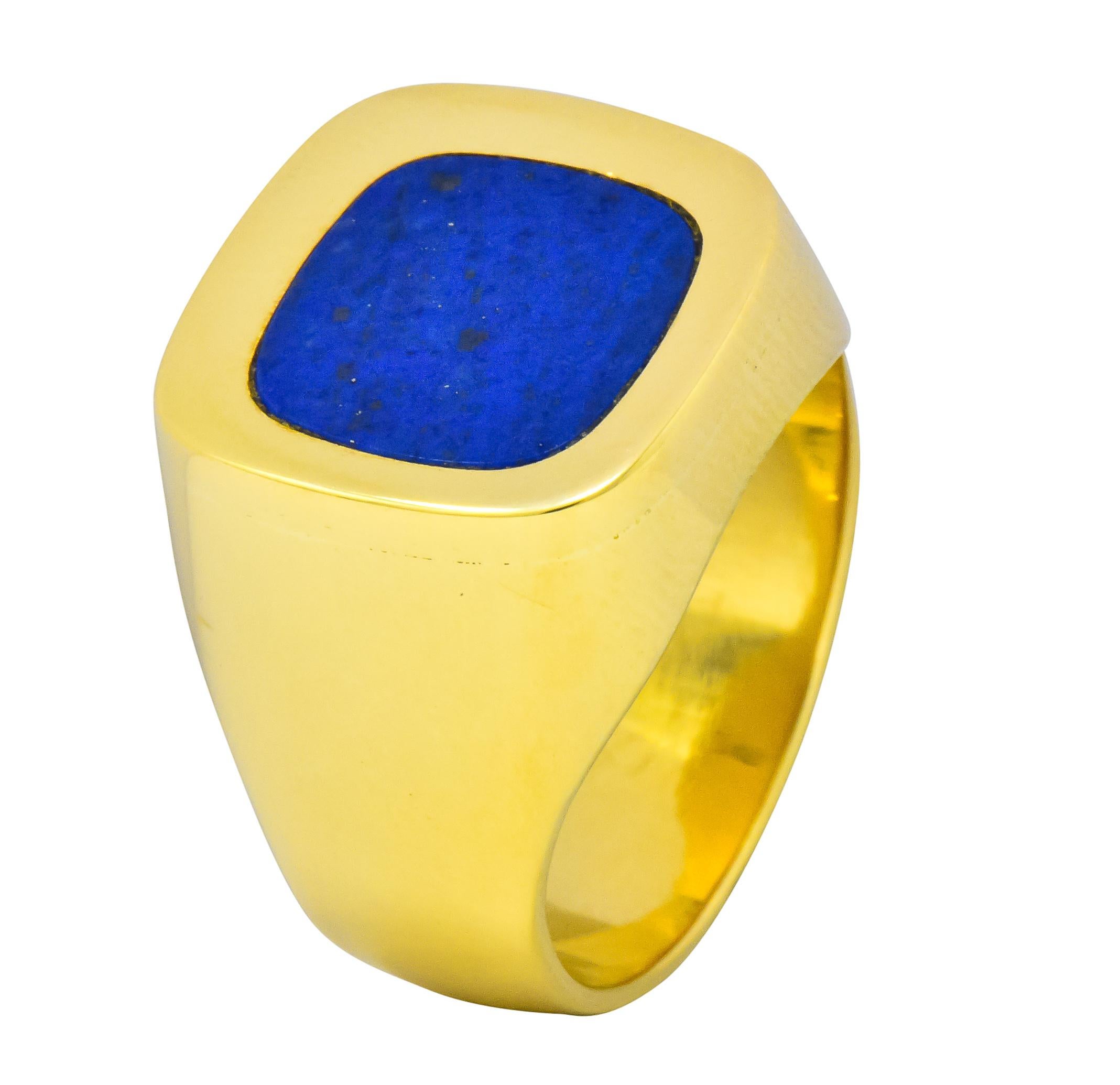 Gubelin Vintage Blue Lapis 18 Karat Gold Gents Men's Ring 2
