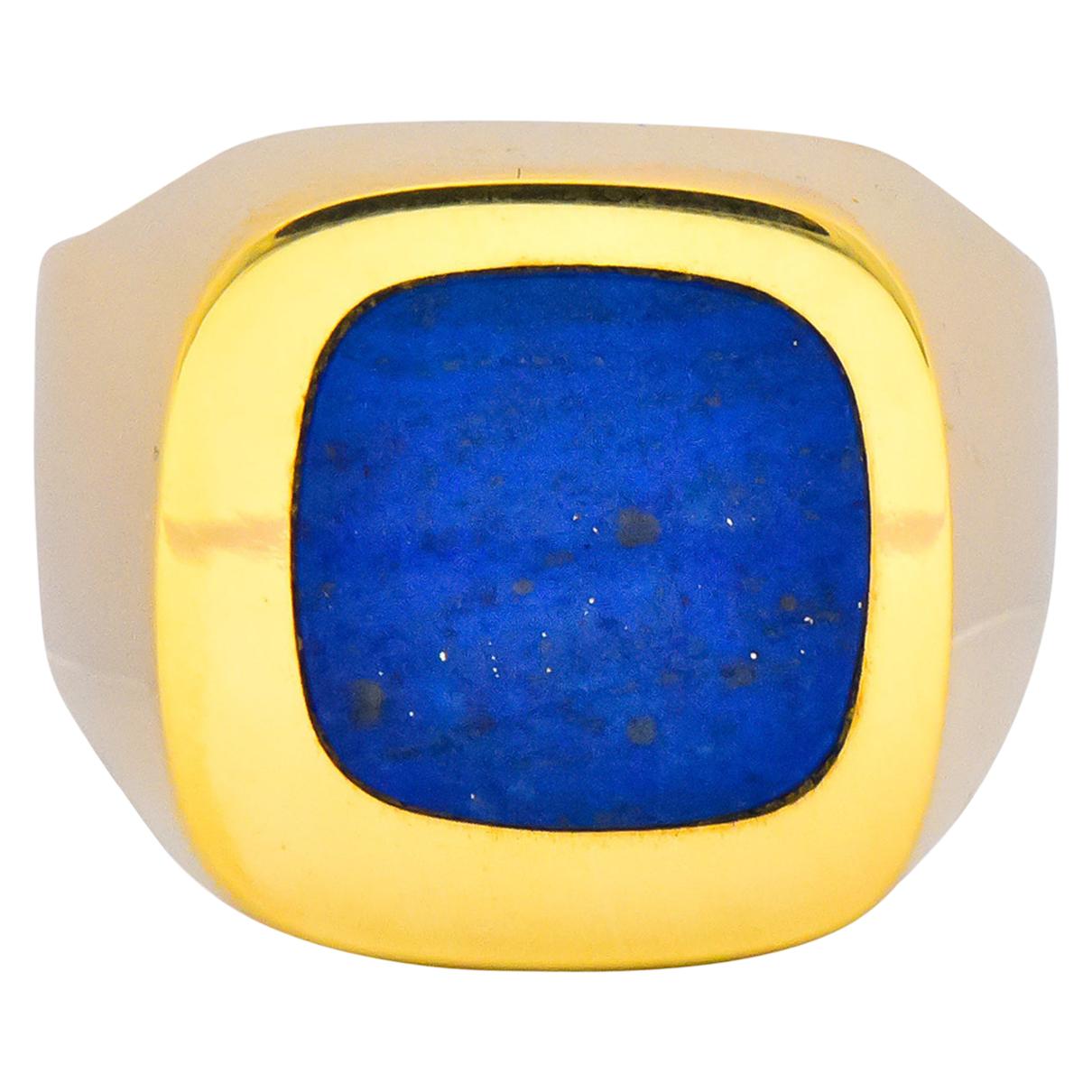 Gubelin Vintage Blue Lapis 18 Karat Gold Gents Men's Ring