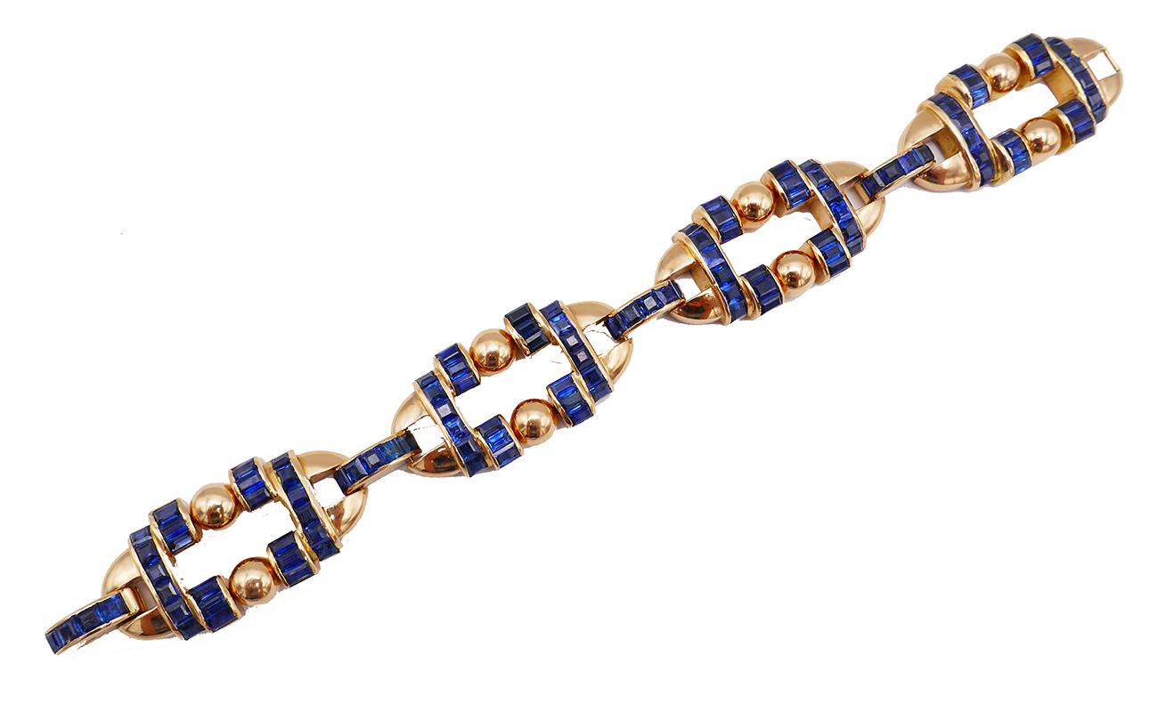 Square Cut Gubelin Vintage Bracelet 18k Gold Sapphire Estate Jewelry